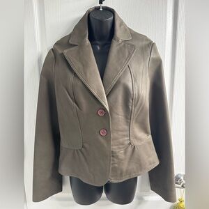 Vintage TAHARI Genuine Leather Cropped Blazer Jacket, Grey , Y2K Minimalist, L